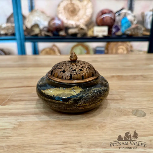 Chinese Picture Jasper Round Trinket Box - Display Box