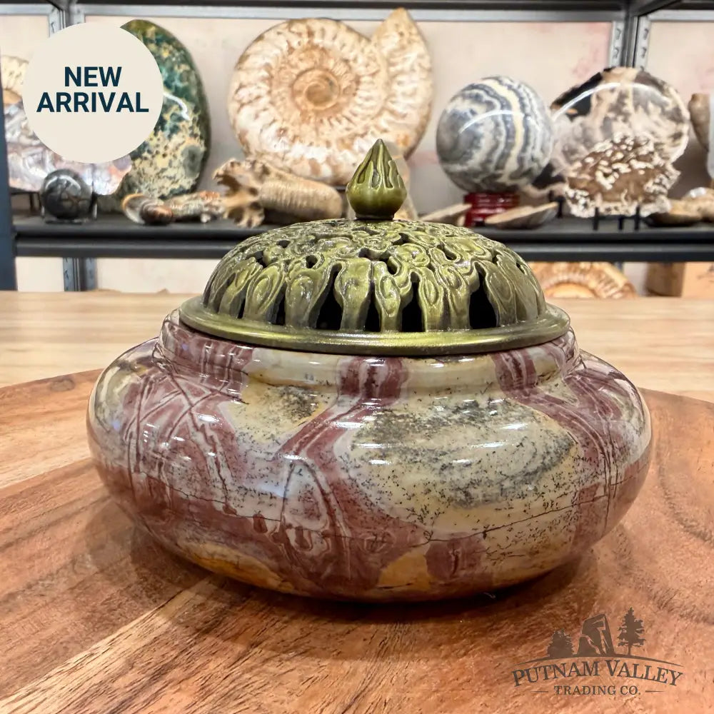 Chinese Picture Jasper Trinket Box | Incense Burner - Display Box