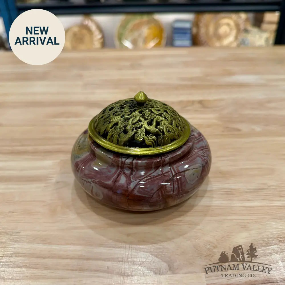 Chinese Picture Jasper Trinket Box | Incense Burner - Display Box