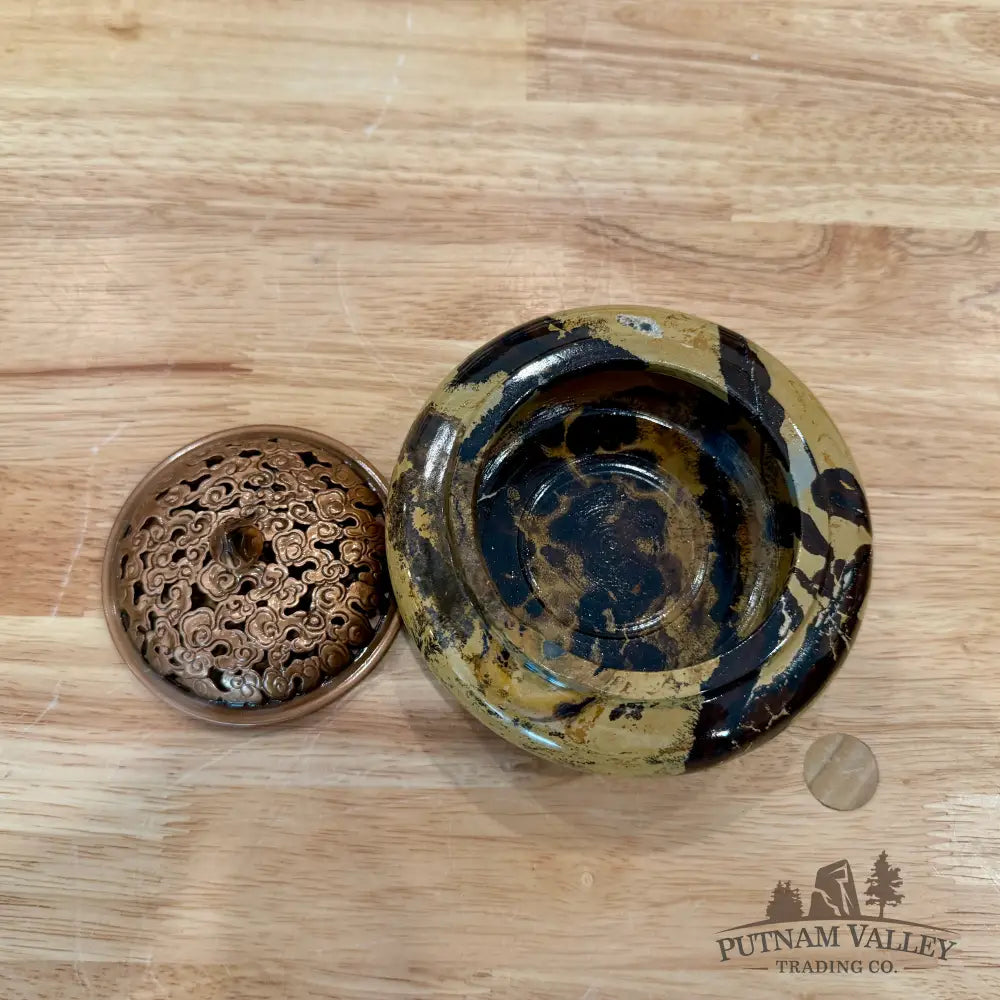 Chinese Picture Jasper Round Trinket Box - Display Box