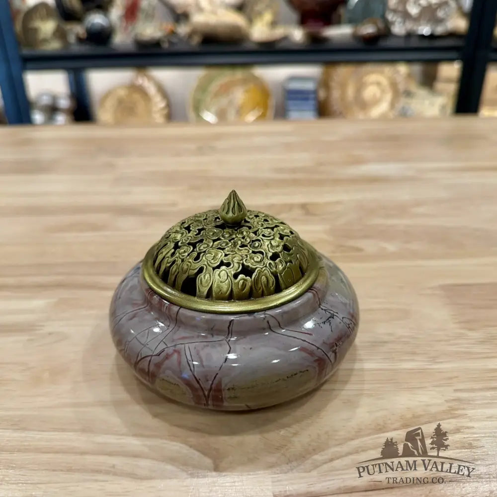 Chinese Picture Jasper Trinket Box | Incense Burner - Display Box