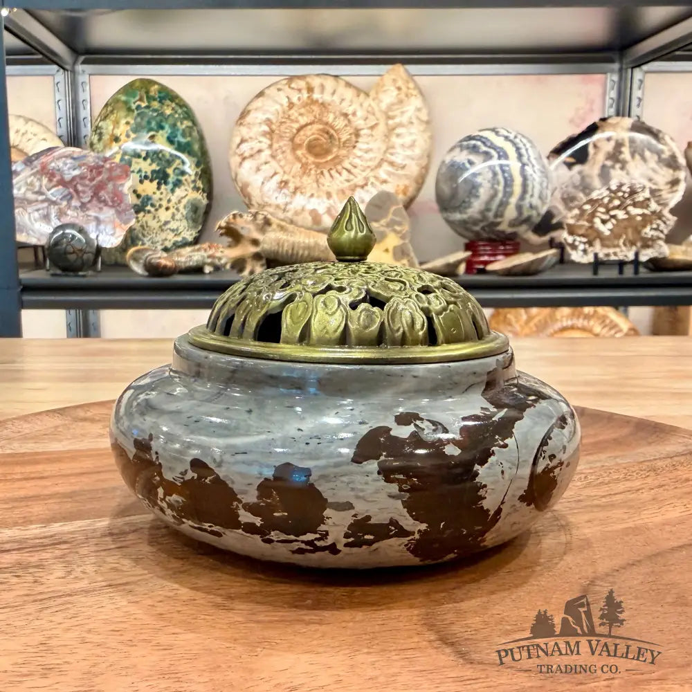 Chinese Picture Jasper Trinket Box | Incense Burner - Display Box