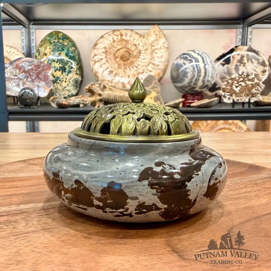 Chinese Picture Jasper Trinket Box | Incense Burner - Display Box