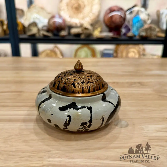 Chinese Picture Jasper Round Trinket Box - Display Box