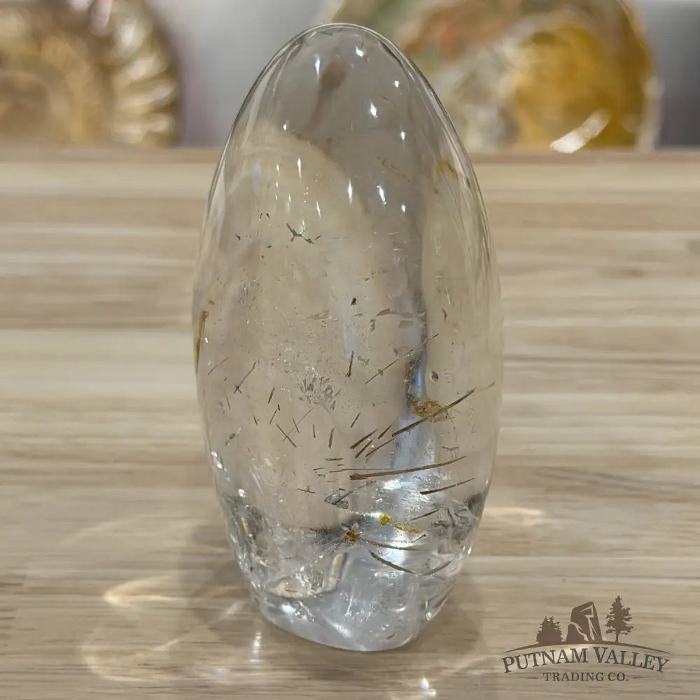 Clear Quartz Freeform + Golden Iron Oxide & Rutile Inclusions - Free Standing Accent