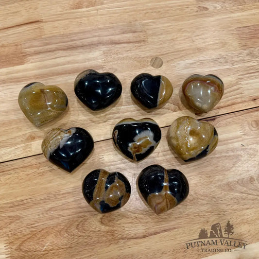 Black & Tan Polychrome Jasper Hearts 2.3’’ - 2.6’’ Heart
