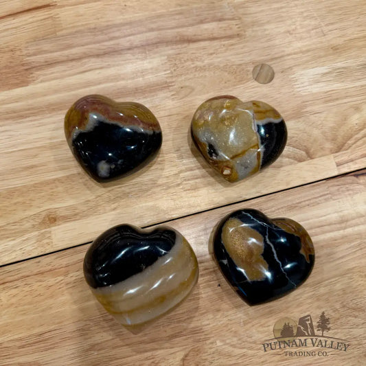 Black & Tan Polychrome Jasper Hearts 2.61’’ - 3’’ Heart