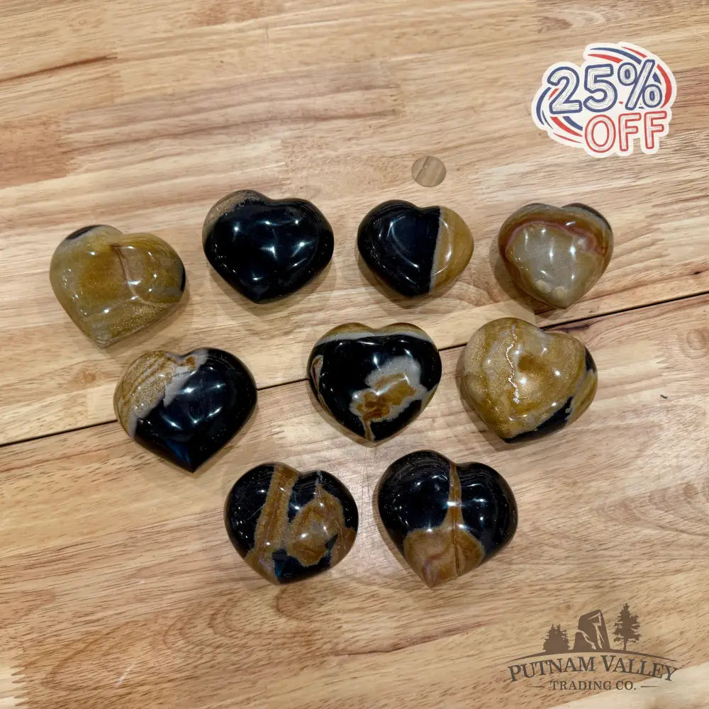 Black & Tan Polychrome Jasper Hearts 2.3’’ - 2.6’’ Heart