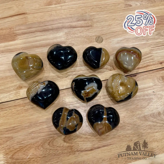 Black & Tan Polychrome Jasper Hearts 2.3’’ - 2.6’’ Heart