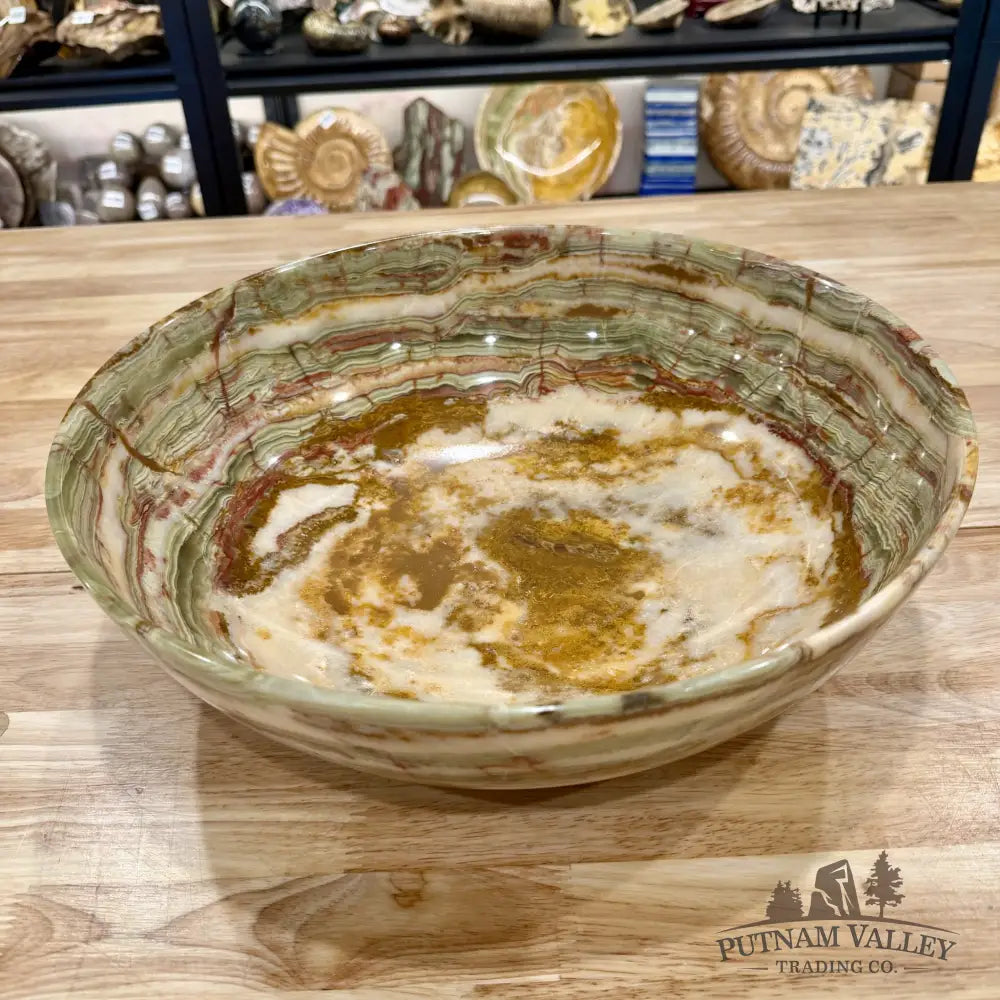 Green Banded Calcite Bowl 13.9’’ - Bowl