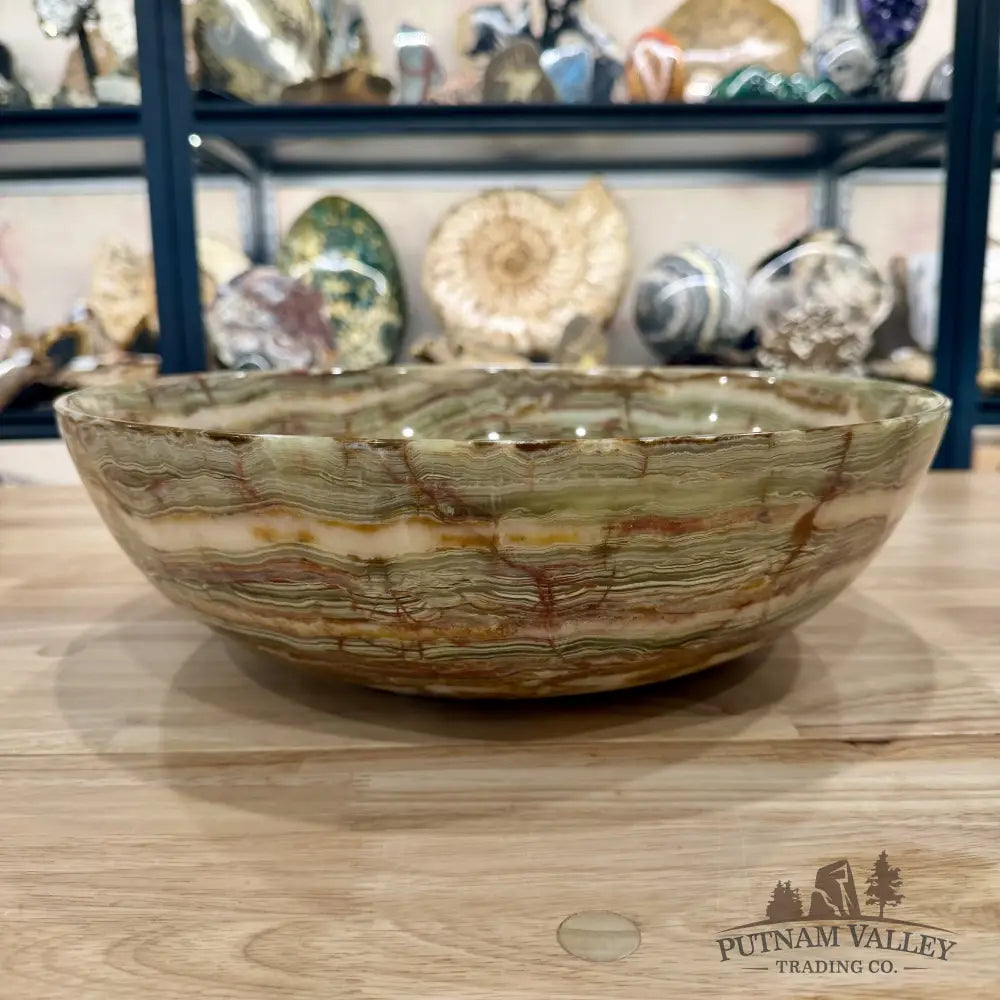 Green Banded Calcite Bowl 13.9’’ - Bowl
