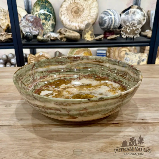 Green Banded Calcite Bowl 13.9’’ - Bowl