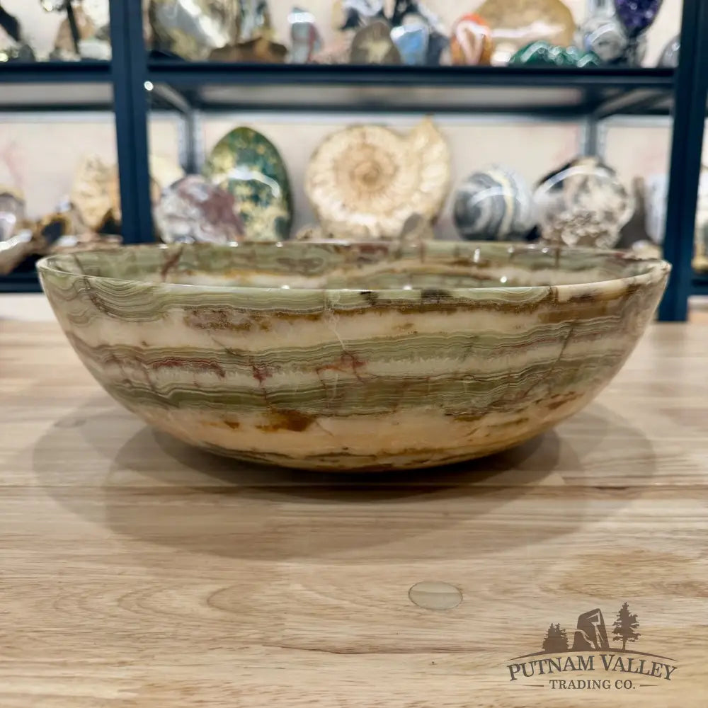 Green Banded Calcite Bowl 13.9’’ - Bowl