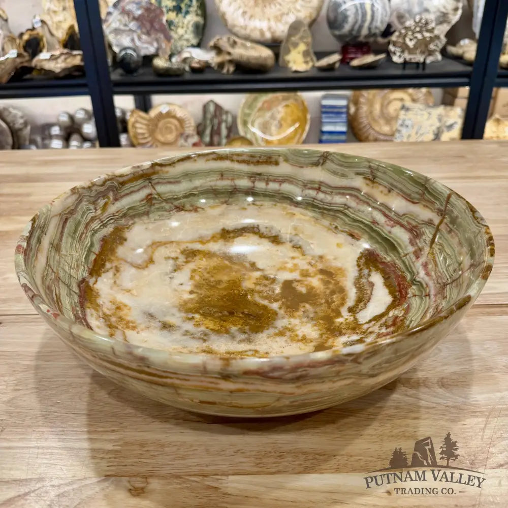 Green Banded Calcite Bowl 13.9’’ - Bowl