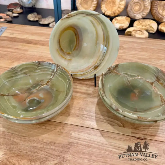 Green Banded Calcite Bowls 8" - Putnam Valley Trading Co.