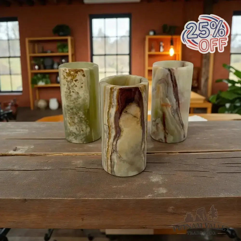 Green Banded Calcite Cylinder Vase - Putnam Valley Trading Co.