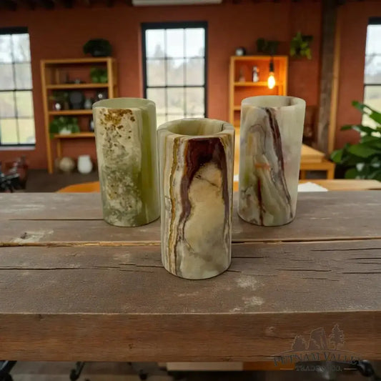 Green Banded Calcite Cylinder Vase - Putnam Valley Trading Co.