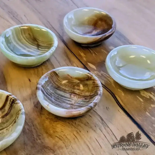 Green Banded Calcite Dish 1.95’’ | Pakistan Onyx - Bowl