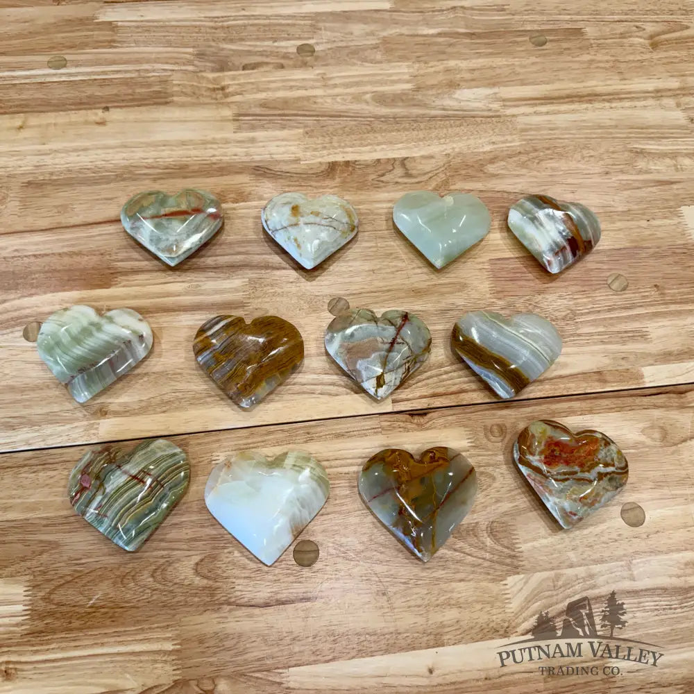 Green Banded Calcite Hand-Polished Heart 3.5’’ Heart