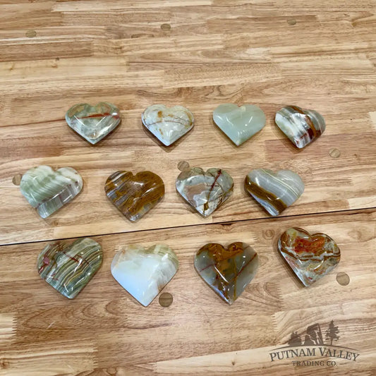 Green Banded Calcite Hand-Polished Heart 3.5’’ Heart
