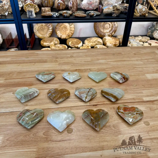 Green Banded Calcite Hand-Polished Heart 3.5’’ Heart