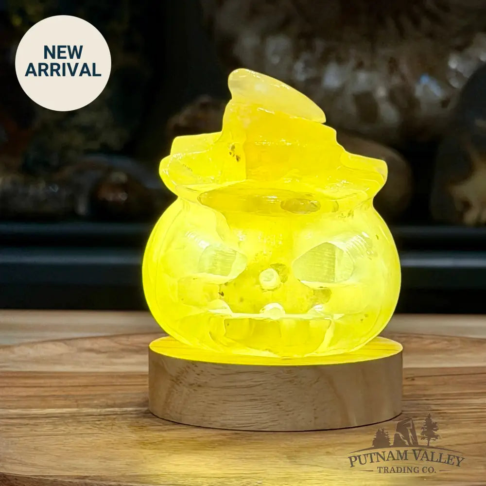 Green Banded Calcite Jack-O’-Lantern Lamp 1.06 | Carved Stone Pumpkin - Carved Object