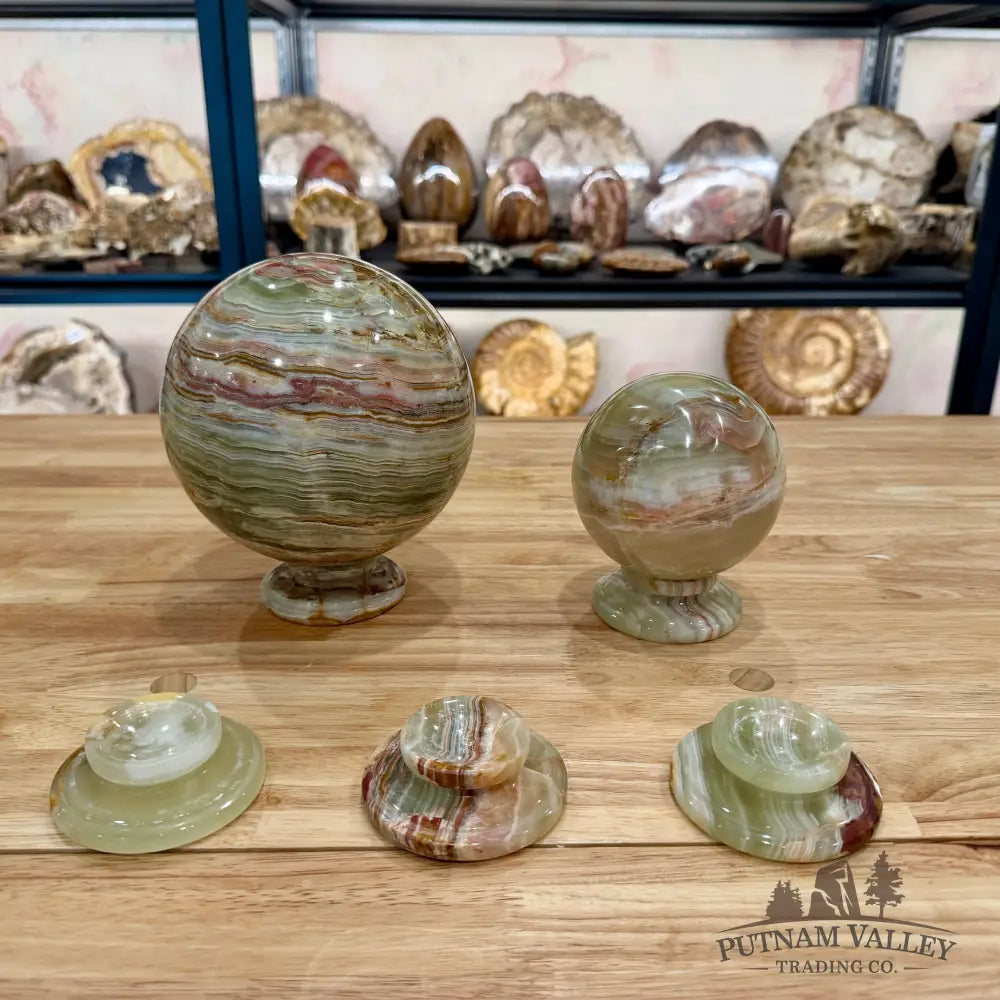 Green Banded Calcite Large Sphere Stand Accessory