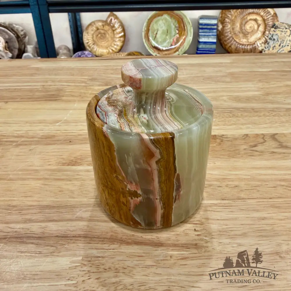 Green Banded Calcite Mini Canister - Trinket Box