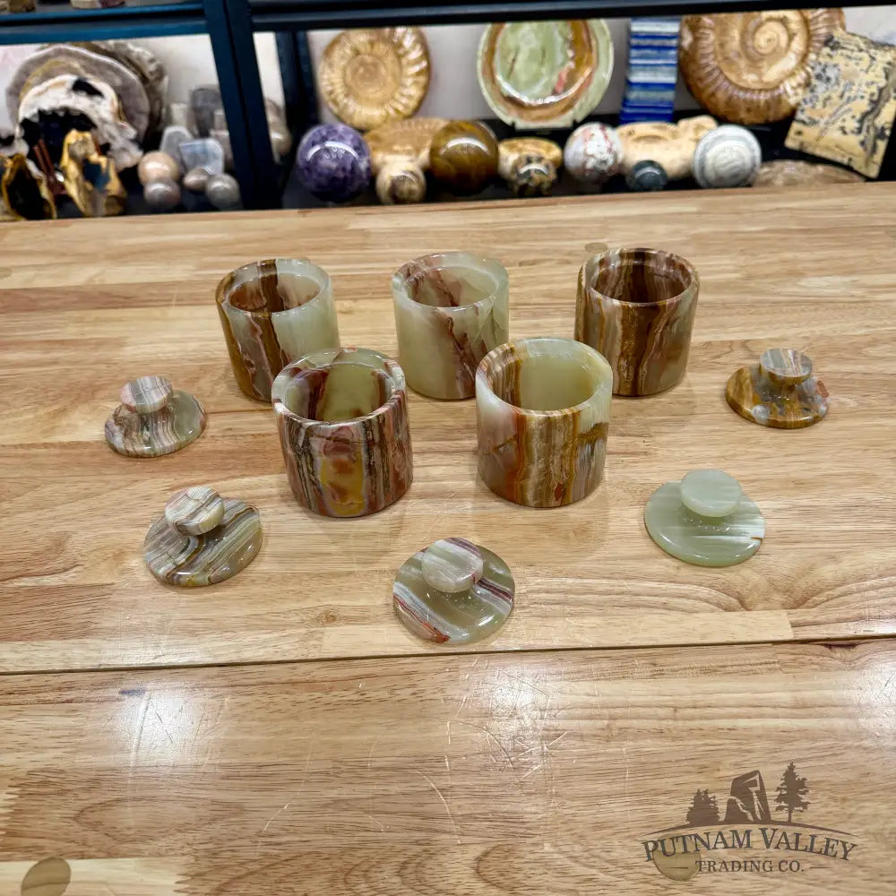 Green Banded Calcite Mini Canister - Trinket Box