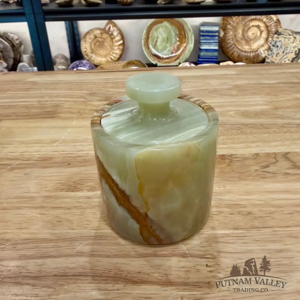 Green Banded Calcite Mini Canister - Trinket Box