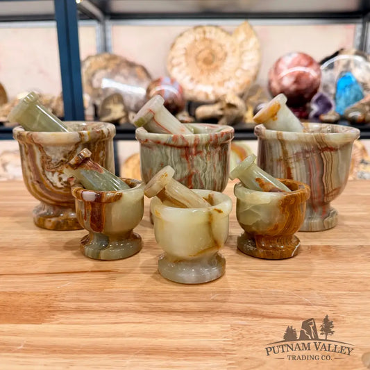 Green Banded Calcite Mortar & Pestle - Bowl