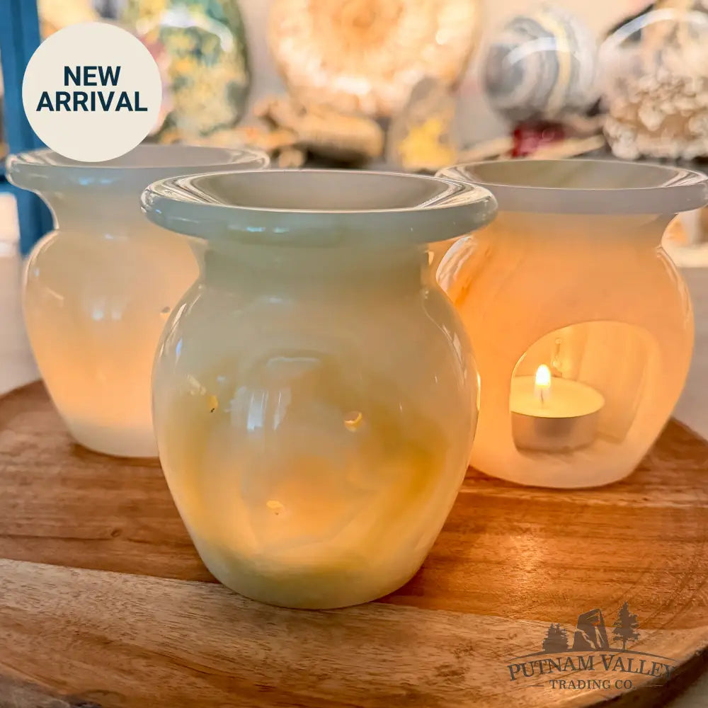 Green Banded Calcite Oil Warmer | Pakistan Incense Burner - Candle Holder