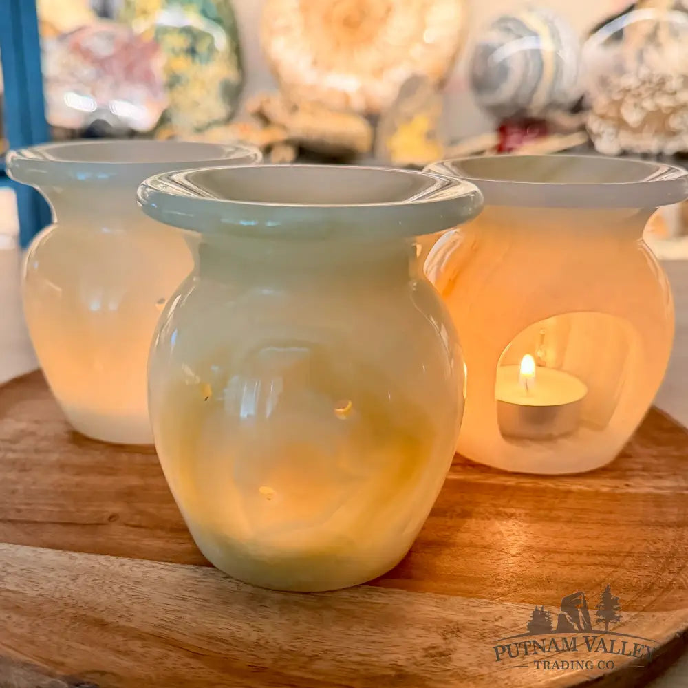 Green Banded Calcite Oil Warmer | Pakistan Incense Burner - Candle Holder