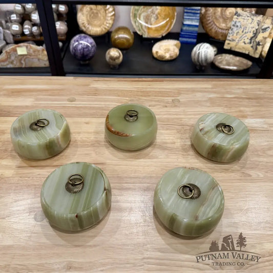 Green Banded Calcite Round Box 4.3’’ | Pakistan Onyx - Trinket Box