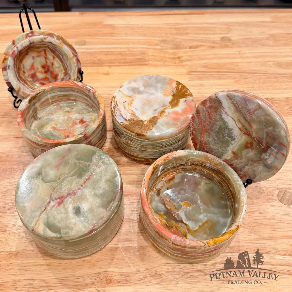Green Banded Calcite Round Box - Trinket Box