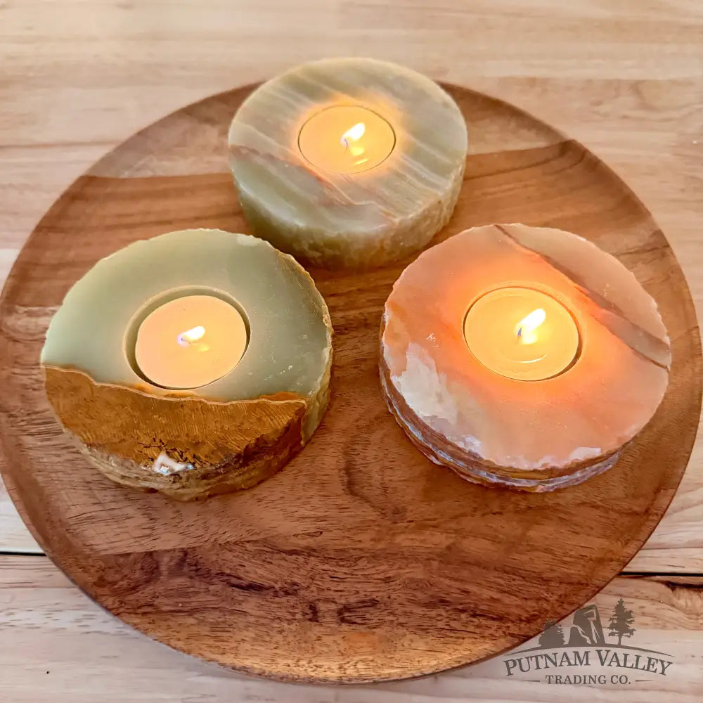 Green Banded Calcite Rustic Candle Holder - Candle Holder