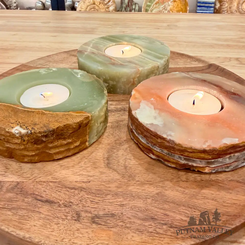 Green Banded Calcite Rustic Candle Holder - Candle Holder