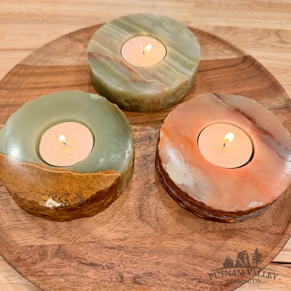 Green Banded Calcite Rustic Candle Holder - Candle Holder