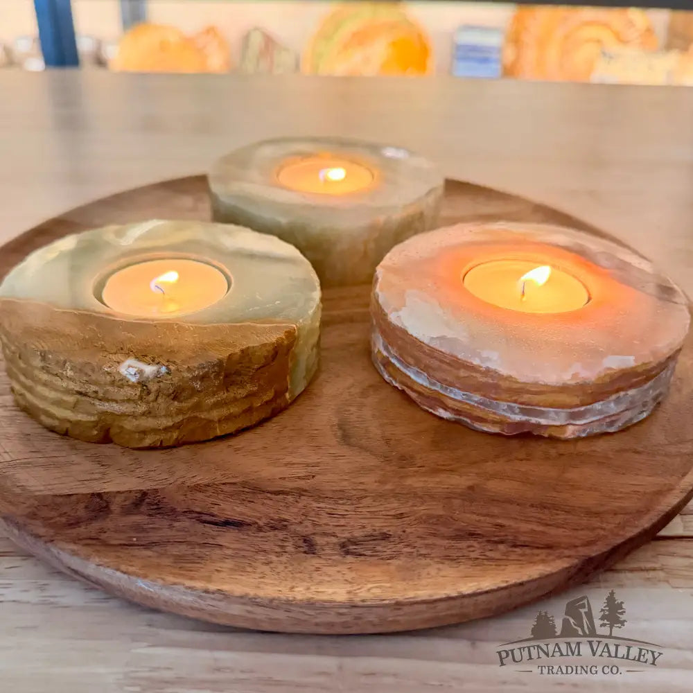 Green Banded Calcite Rustic Candle Holder - Candle Holder