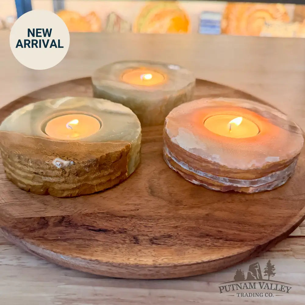 Green Banded Calcite Rustic Candle Holder - Candle Holder