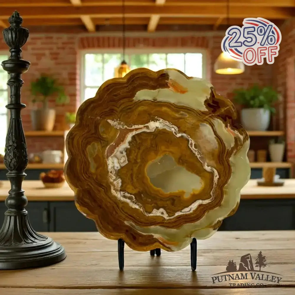 Green Banded Calcite Scalloped Bowl - Putnam Valley Trading Co.