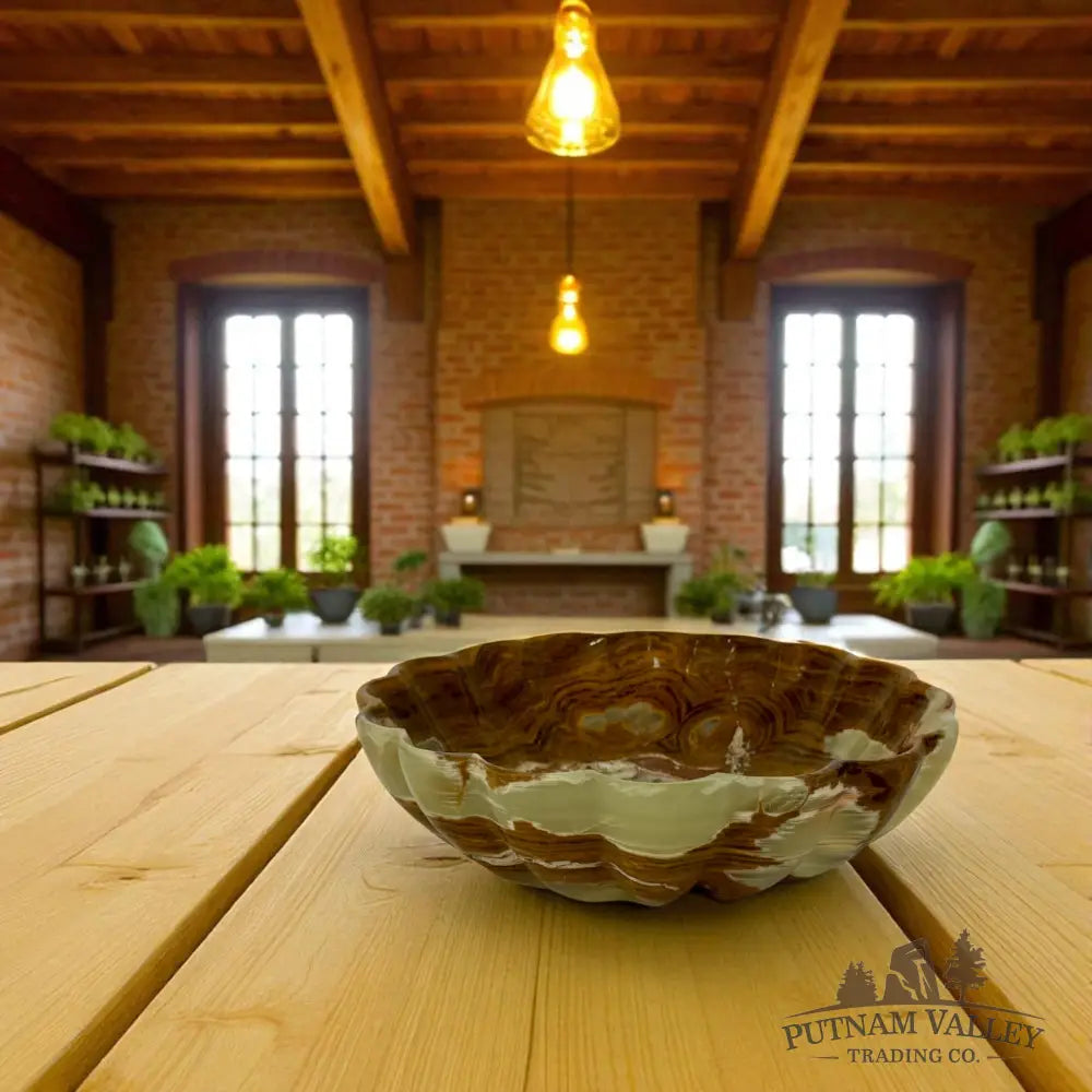 Green Banded Calcite Scalloped Bowl Bowl