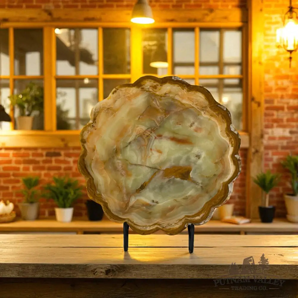 Green Banded Calcite Scalloped Bowl Bowl