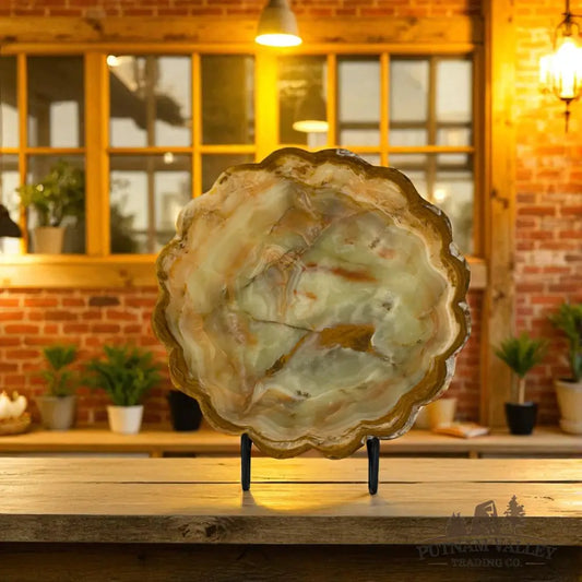 Green Banded Calcite Scalloped Bowl Bowl