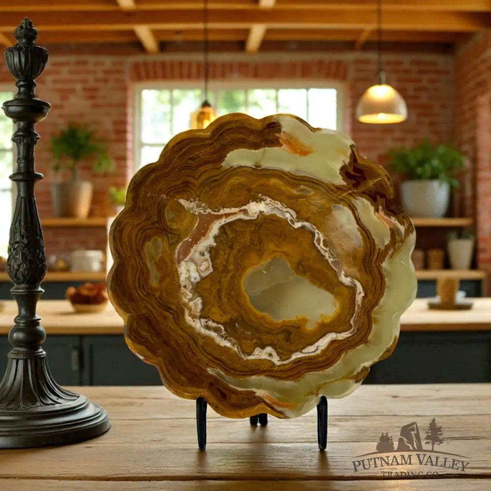 Green Banded Calcite Scalloped Bowl Bowl
