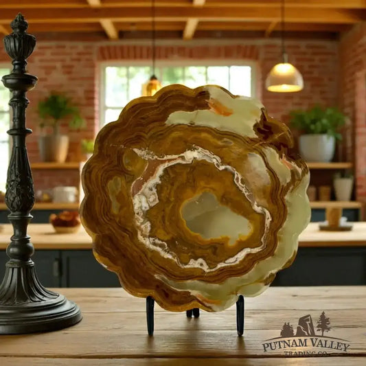 Green Banded Calcite Scalloped Bowl - Putnam Valley Trading Co.