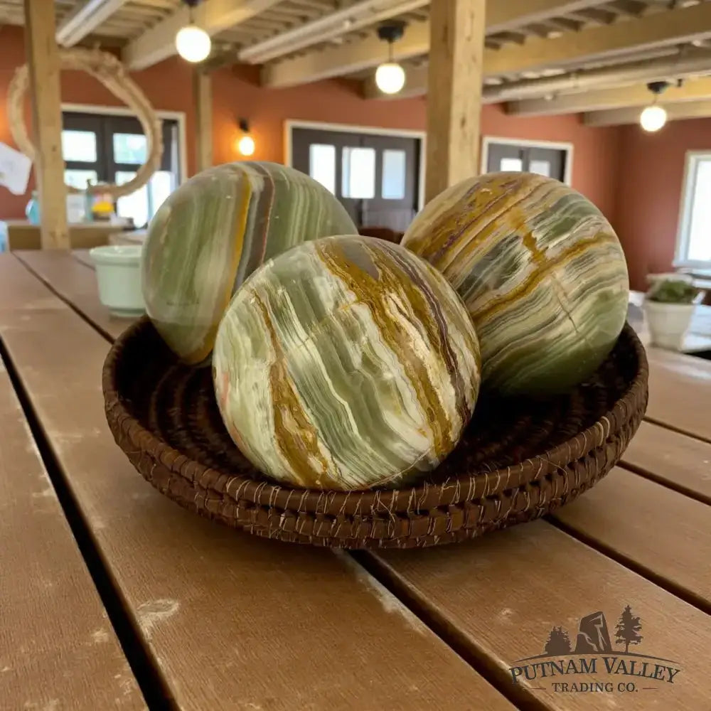 Green Banded Calcite Spheres - Putnam Valley Trading Co.