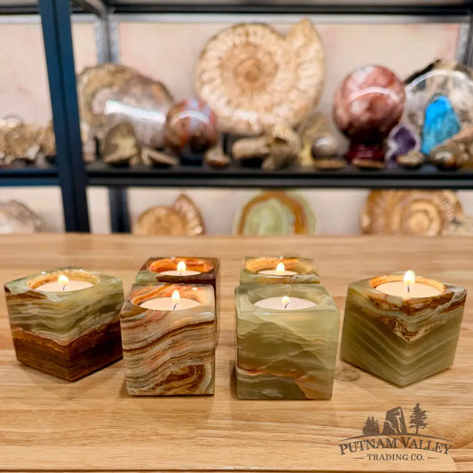 Green Banded Calcite Square Candle Holder - Candle Holder