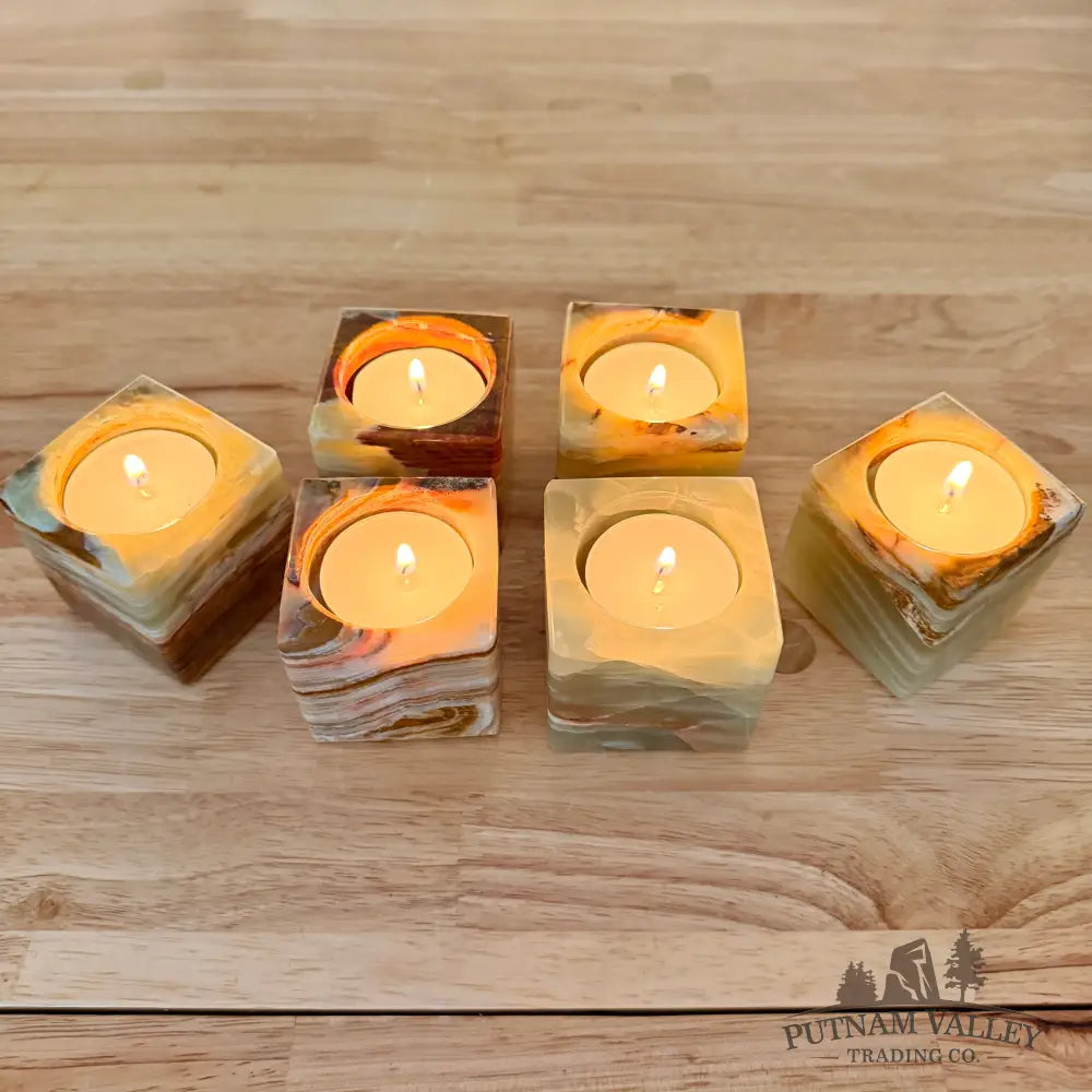 Green Banded Calcite Square Candle Holder - Candle Holder