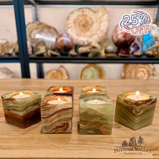 Green Banded Calcite Square Candle Holder - Candle Holder
